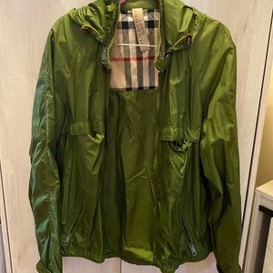 Army Green Burberry Rain Jacket with Hood
